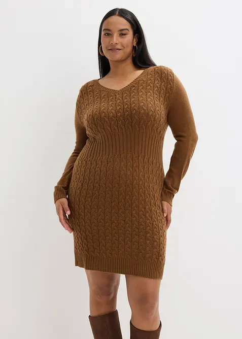 Pletené šaty s copánkovým vzorem, bonprix