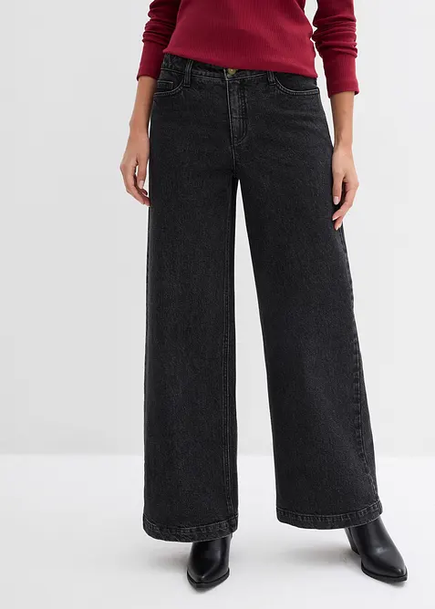 Džíny Wide Leg, Mid Waist, plná délka, bonprix