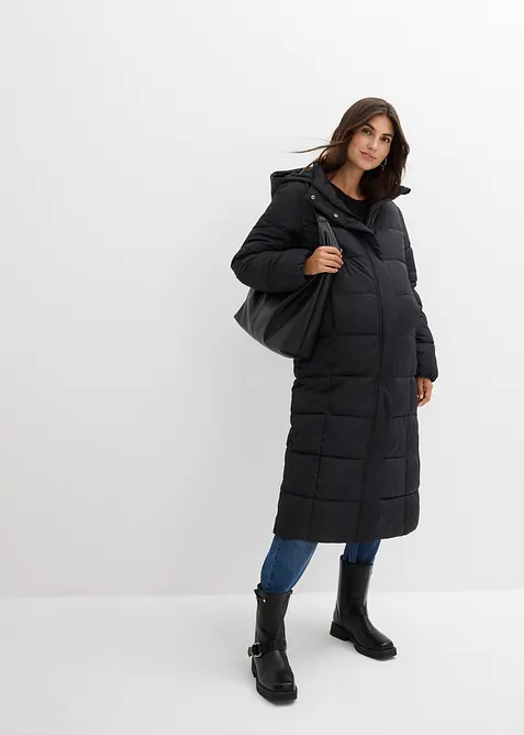 Hřejivý těhotenský kabát s nabíranými rukávy a vsadkou na nošení 2 v 1, bonprix