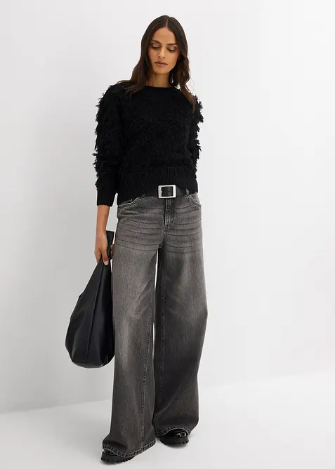 Svetr ze silnější pleteniny, s třásněmi, bonprix