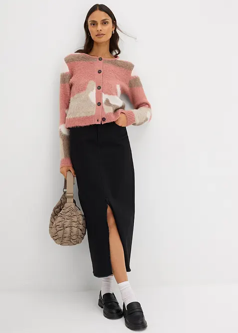 Vzorovaný pletený kabátek s knoflíkovou lištou, bonprix