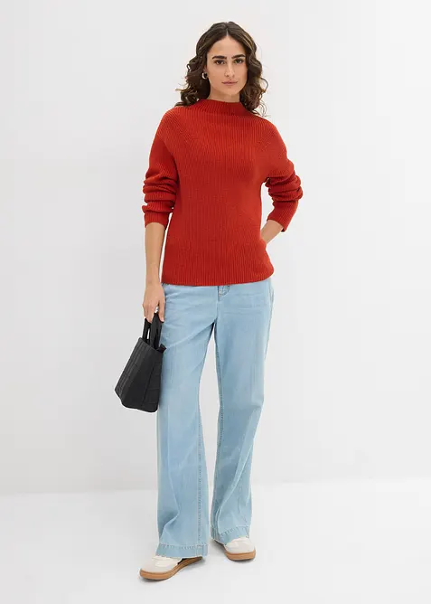 Svetr z žebrované pleteniny z čisté organické bavlny, bonprix