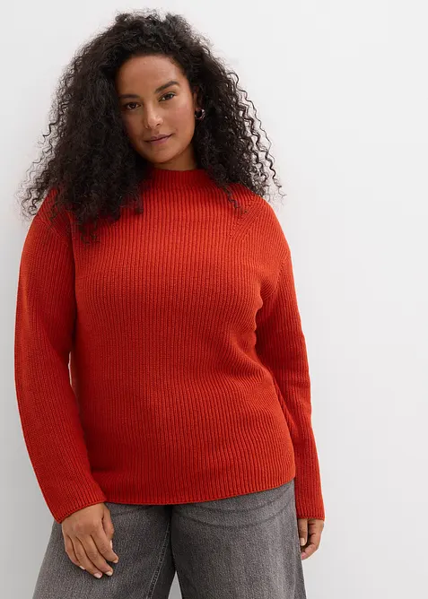 Svetr z žebrované pleteniny z čisté organické bavlny, bonprix