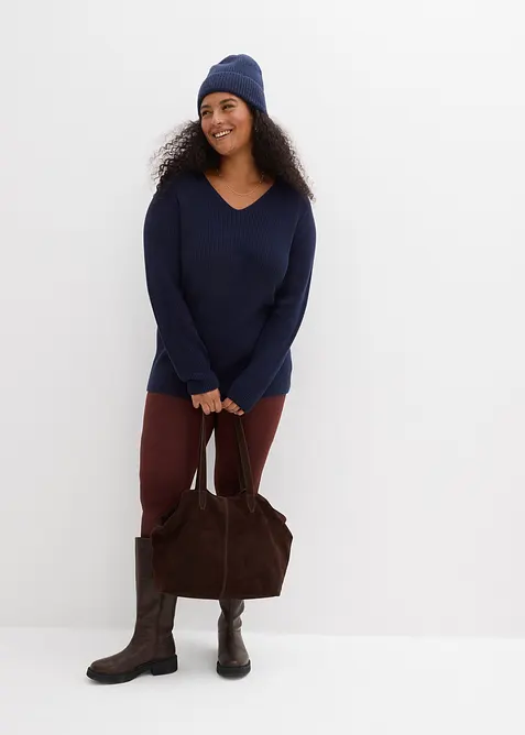 Svetr z žebrovan&eacute; pleteniny z čist&eacute; organick&eacute; bavlny, bonprix