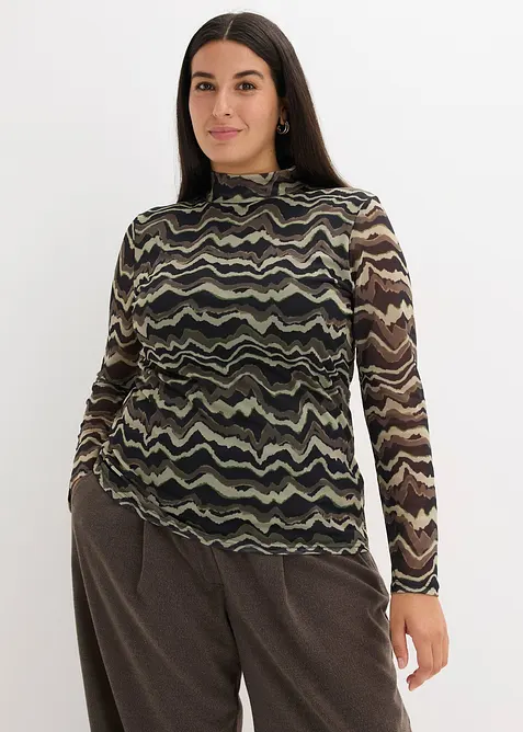 Tričko s dlouh&yacute;m ruk&aacute;vem z jemn&eacute; s&iacute;ťoviny, bonprix