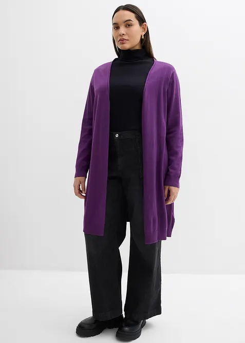 Dlouhý pletený kabátek se srolovanými okraji, bonprix