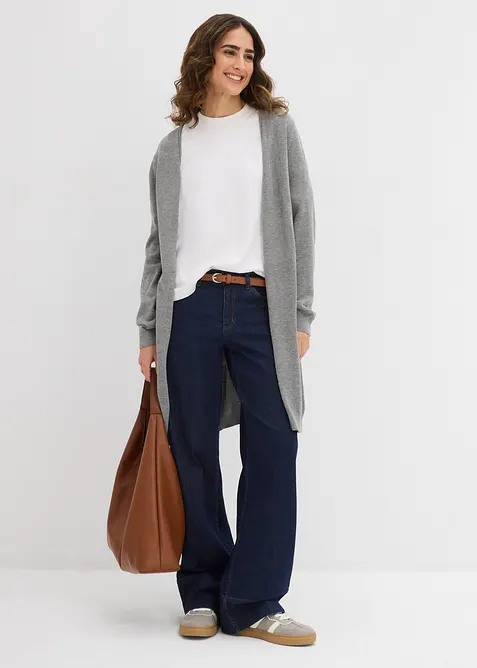 Dlouhý pletený kabátek se srolovanými okraji, bonprix