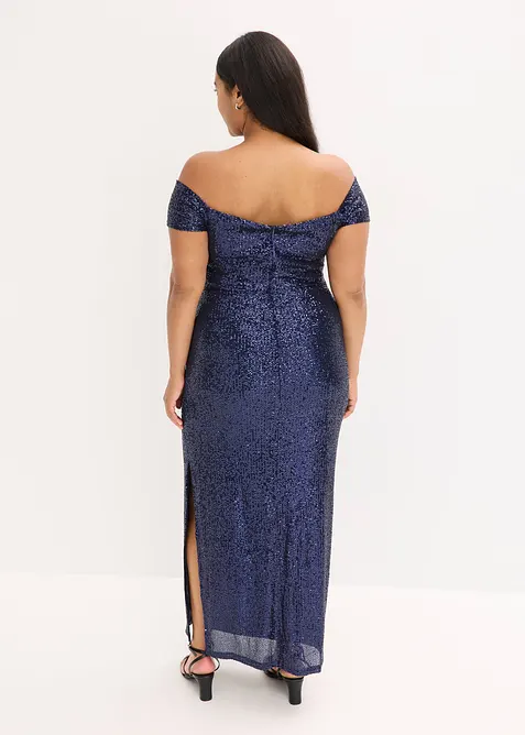 Pajetkové šaty s výstřihem Carmen, bonprix