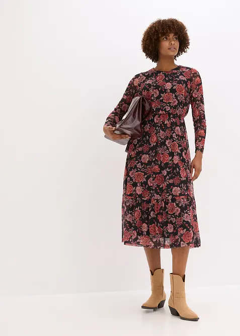 Midi šaty z měkké síťoviny, bonprix