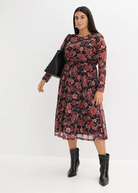 Midi šaty z měkké síťoviny, bonprix