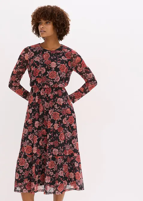 Midi šaty z měkké síťoviny, bonprix