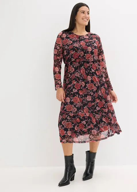 Midi šaty z měkké síťoviny, bonprix