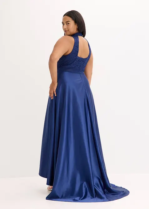 Dlouhé šaty z lesklého saténu, s krajkou, bonprix