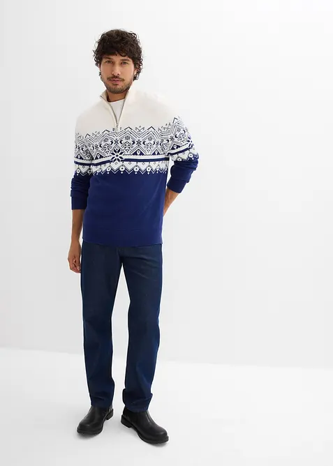 Svetr s norským vzorem a límcem na zip, z čisté bavlny, bonprix