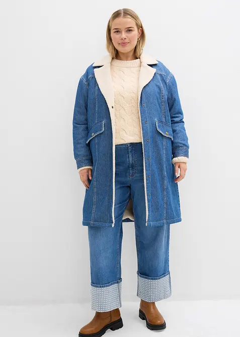 Dž&iacute;ny Straight, High Waist, s ohrnutou z&aacute;ložkou, bonprix