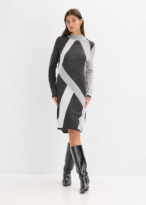 Žakárové pletené šaty s moderními proužky, bonprix
