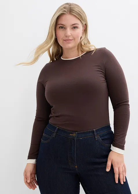 Tričko s dlouh&yacute;m ruk&aacute;vem, z bavlněn&eacute; směsi, bonprix