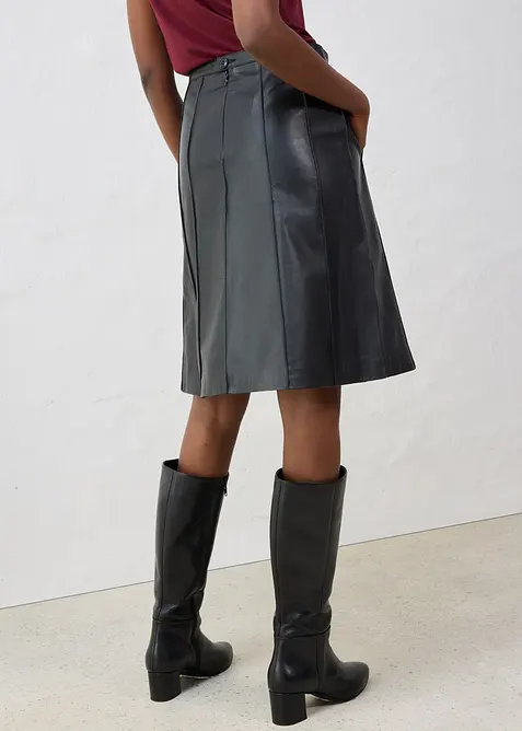 Rozšířená kožená sukně z jehněčí kůže nappa, bonprix