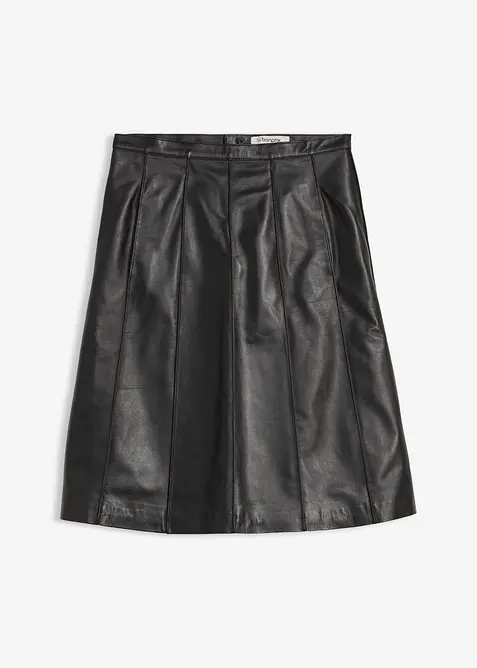 Rozšířená kožená sukně z jehněčí kůže nappa, bonprix