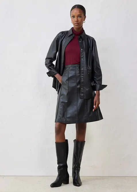 Rozšířená kožená sukně z jehněčí kůže nappa, bonprix