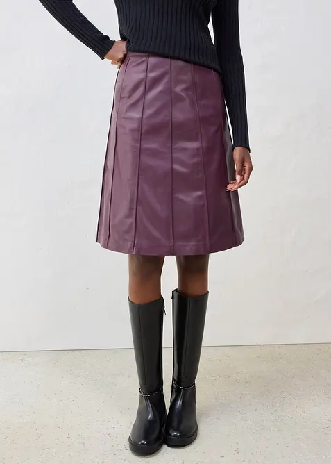 Rozšířená kožená sukně z jehněčí kůže nappa, bonprix