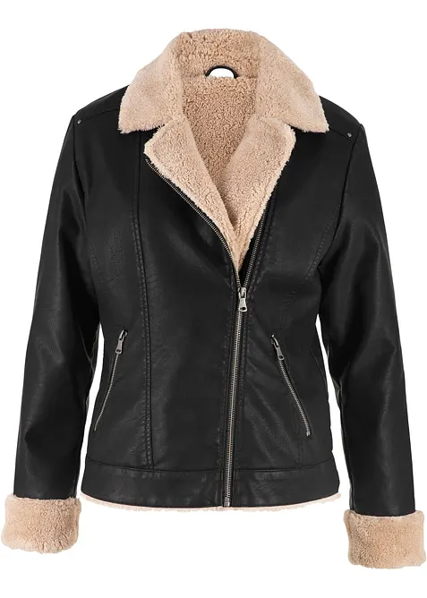 Bunda z umělé kůže, s podšívkou, bonprix