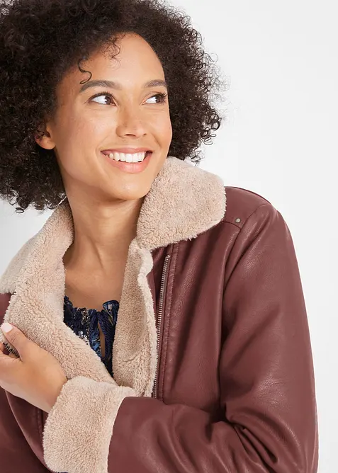 Bunda z umělé kůže, s podšívkou, bonprix