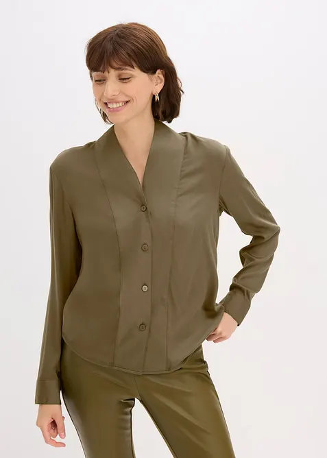 Košilová halenka ze splývavého saténu, bonprix