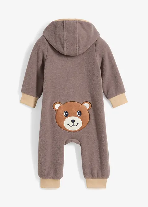 Flísový overal s kapucí a aplikací medvídka, bonprix