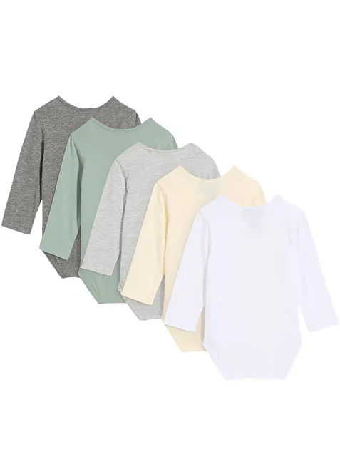 Kojenecké body z organické bavlny, dlouhý rukáv (5 ks v balení), bonprix