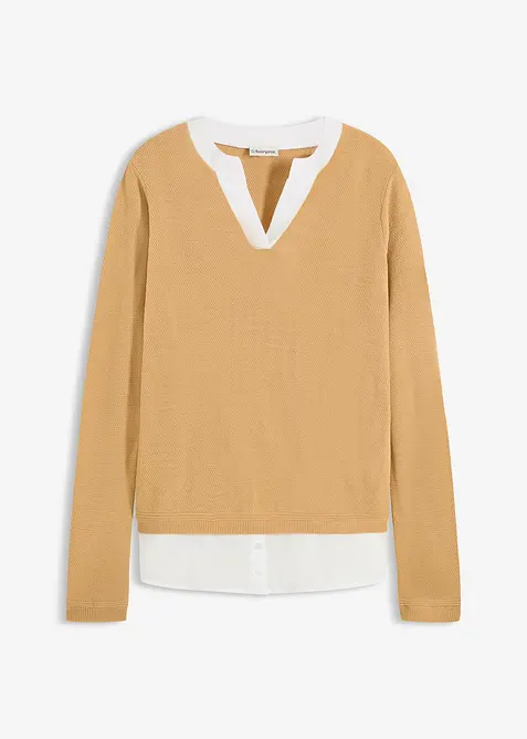 Svetr z jemného úpletu, s halenkovou vsadkou, bonprix