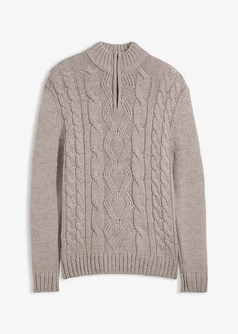 Svetr s límečkem na zip a copánkovým vzorem, bonprix