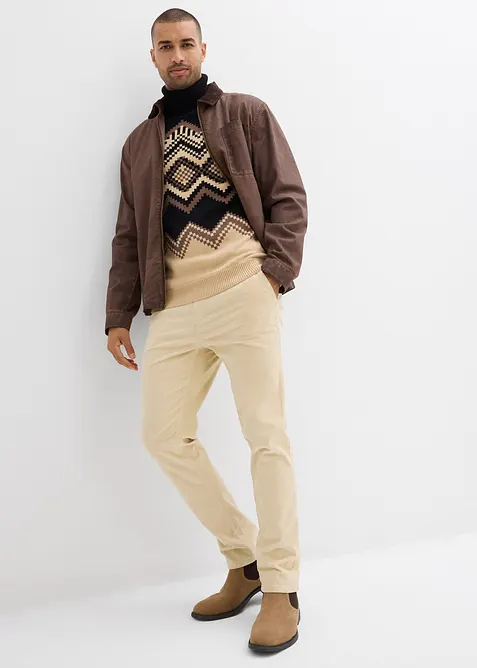 Svetr s rolákovým límcem a ikatovým vzorem, z měkké bavlněné směsi, bonprix