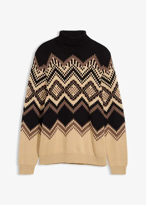 Svetr s rolákovým límcem a ikatovým vzorem, z měkké bavlněné směsi, bonprix