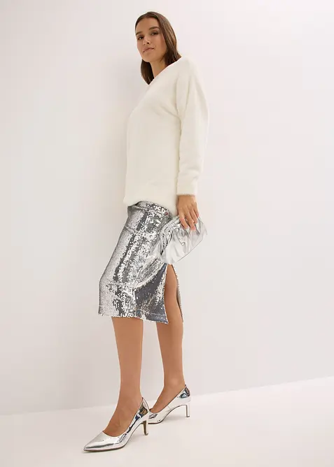 Midi sukně s pajetkami, bonprix