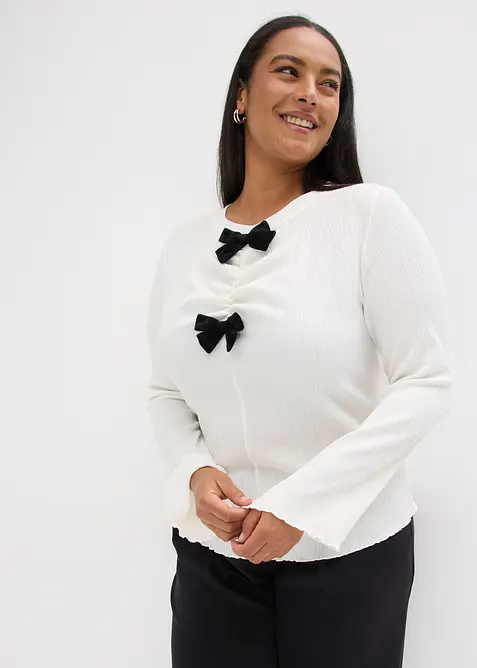 Tričko s dlouh&yacute;m ruk&aacute;vem ze strukturovan&eacute;ho krepu, bonprix