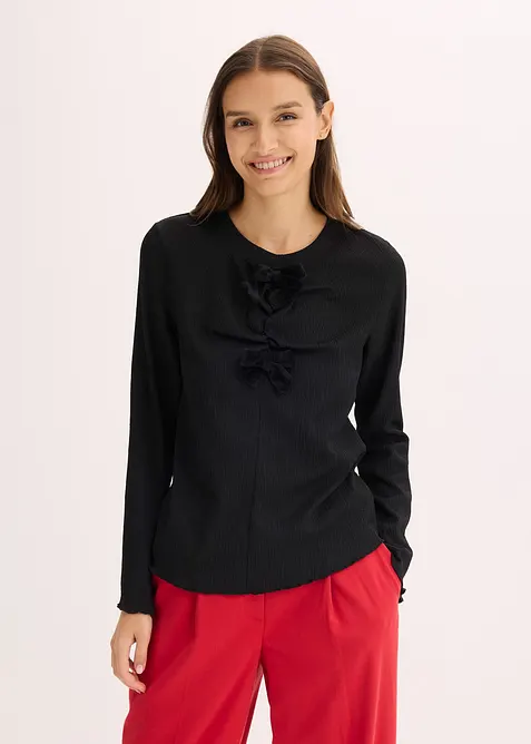 Tričko s dlouhým rukávem ze strukturovaného krepu, bonprix