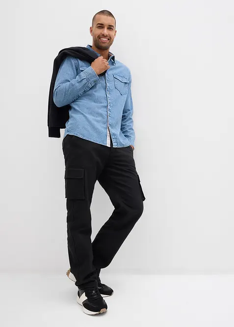 Termo cargo kalhoty Relaxed Fit, s flanelovou podšívkou a pohodlným pasem, Straight, bonprix