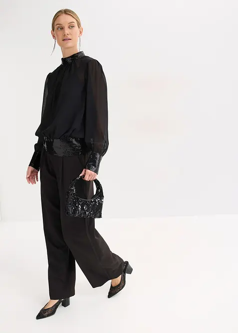 Halenkové tričko z jemného tylu, s flitry, bonprix