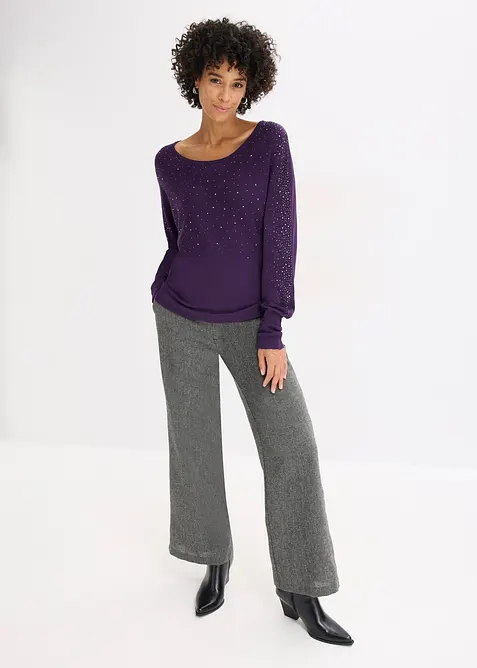 Svetr z jemné pleteniny, se štrasovou aplikací, bonprix