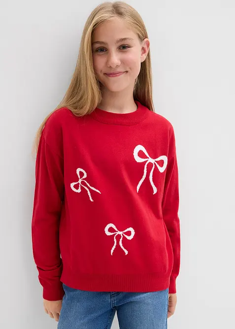 Svetr z jemné pleteniny, s ozdobnými mašličkami, bonprix