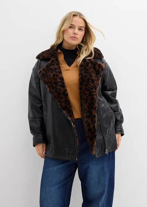 Bunda z uměl&eacute; kůže s umělou kože&scaron;inou s leopard&iacute;m vzorem, bonprix