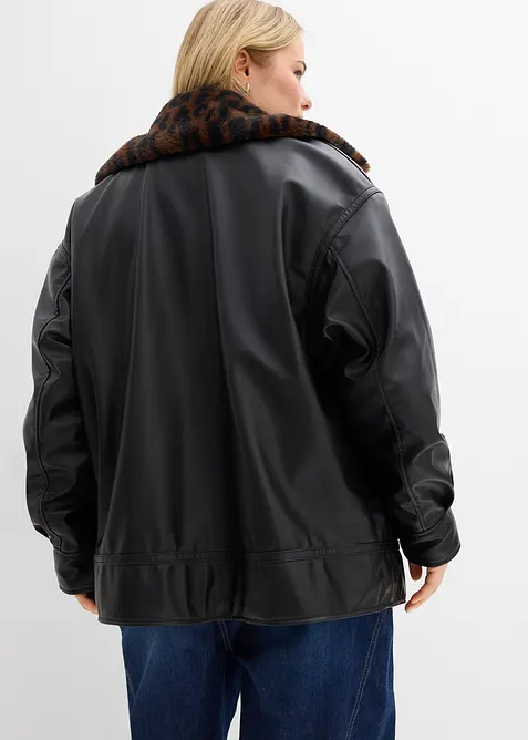 Bunda z uměl&eacute; kůže s umělou kože&scaron;inou s leopard&iacute;m vzorem, bonprix