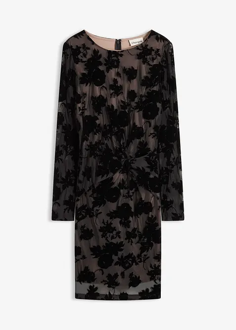 Minišaty z jemné síťoviny s flockovým potiskem, bonprix