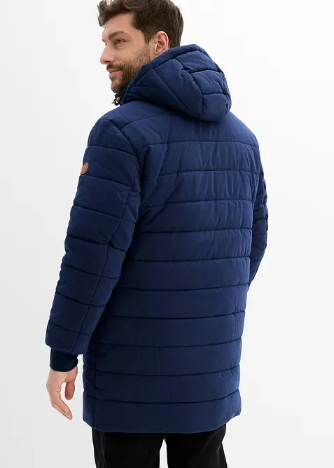 Vatovaná prošívaná parka s kapucí a detaily z imitace kůže, bonprix