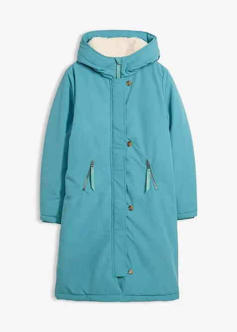 Zimní kabát s medvídkovou kožešinou na kapuci, bonprix