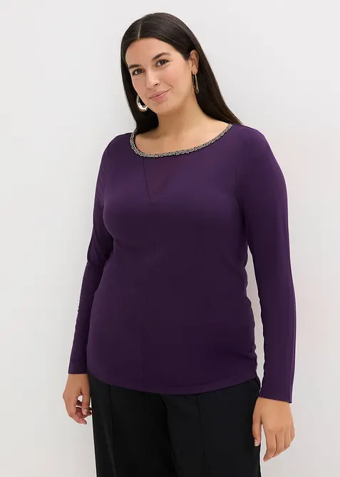 Tričko se síťovanou vsadkou a třpytivými kamínky, bonprix