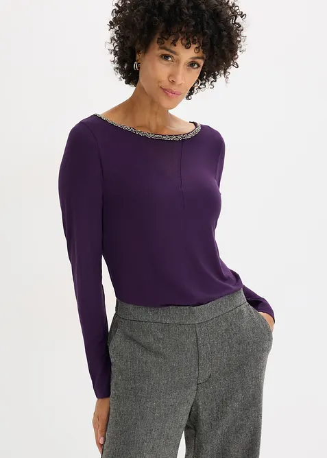 Tričko se s&iacute;ťovanou vsadkou a třpytiv&yacute;mi kam&iacute;nky, bonprix