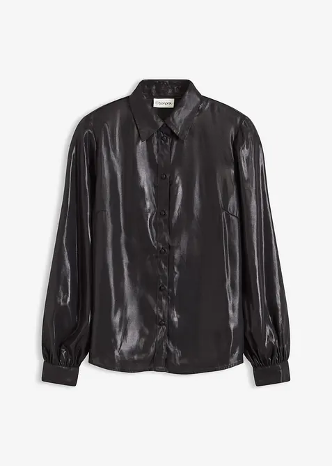 Košilová halenka z lesklého saténu, bonprix