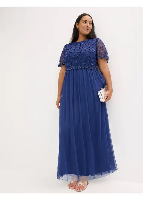 Dlouhé šaty z jemného tylu, s pajetkovou výšivkou, bonprix